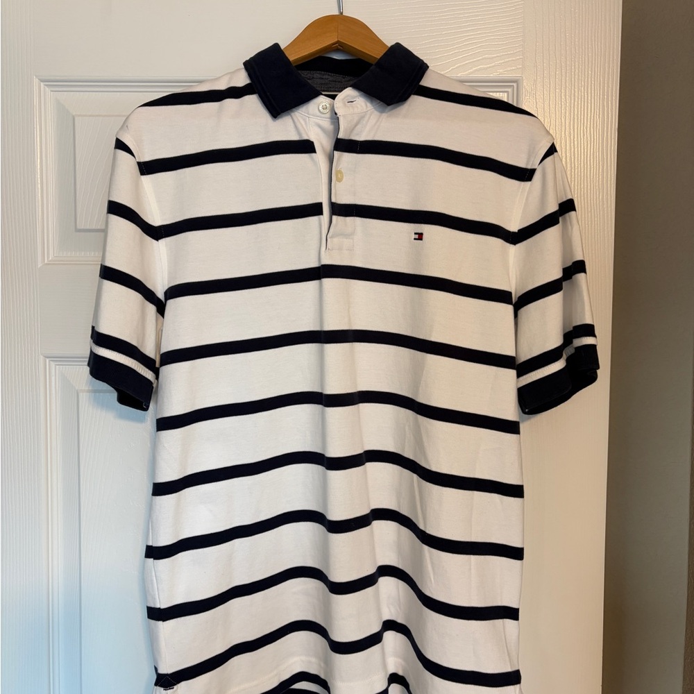 Tommy Hilfiger Striped Polo Shirt Men’s Size Medium Nautical Classic Q11
